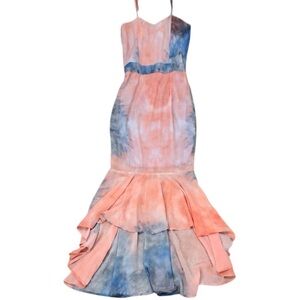 Sassafras Maxi Dress Size Small Blue Orange Tie Dye Hi Low Hem